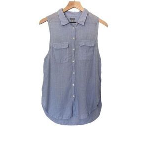 Aerie XS Extra Small Blue White Stripe Sleeveless Button Down Shirt
